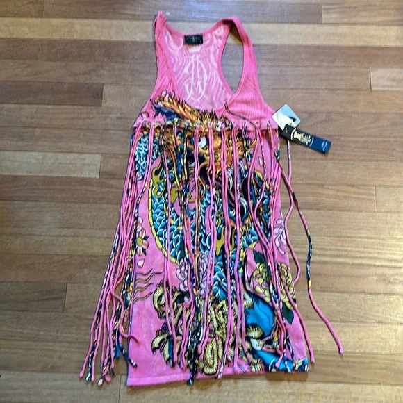 WOW!!! 🤩 NWT Y2K Christian Audigier Dress with Fringe! - Picture 2 of 11